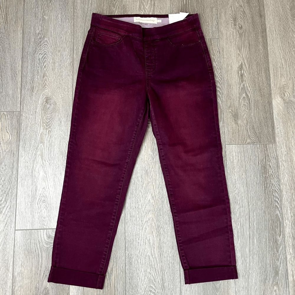 NWT Soft Surroundings Burgundy Straight Leg / Full Length Jeans Size Medium 10-1